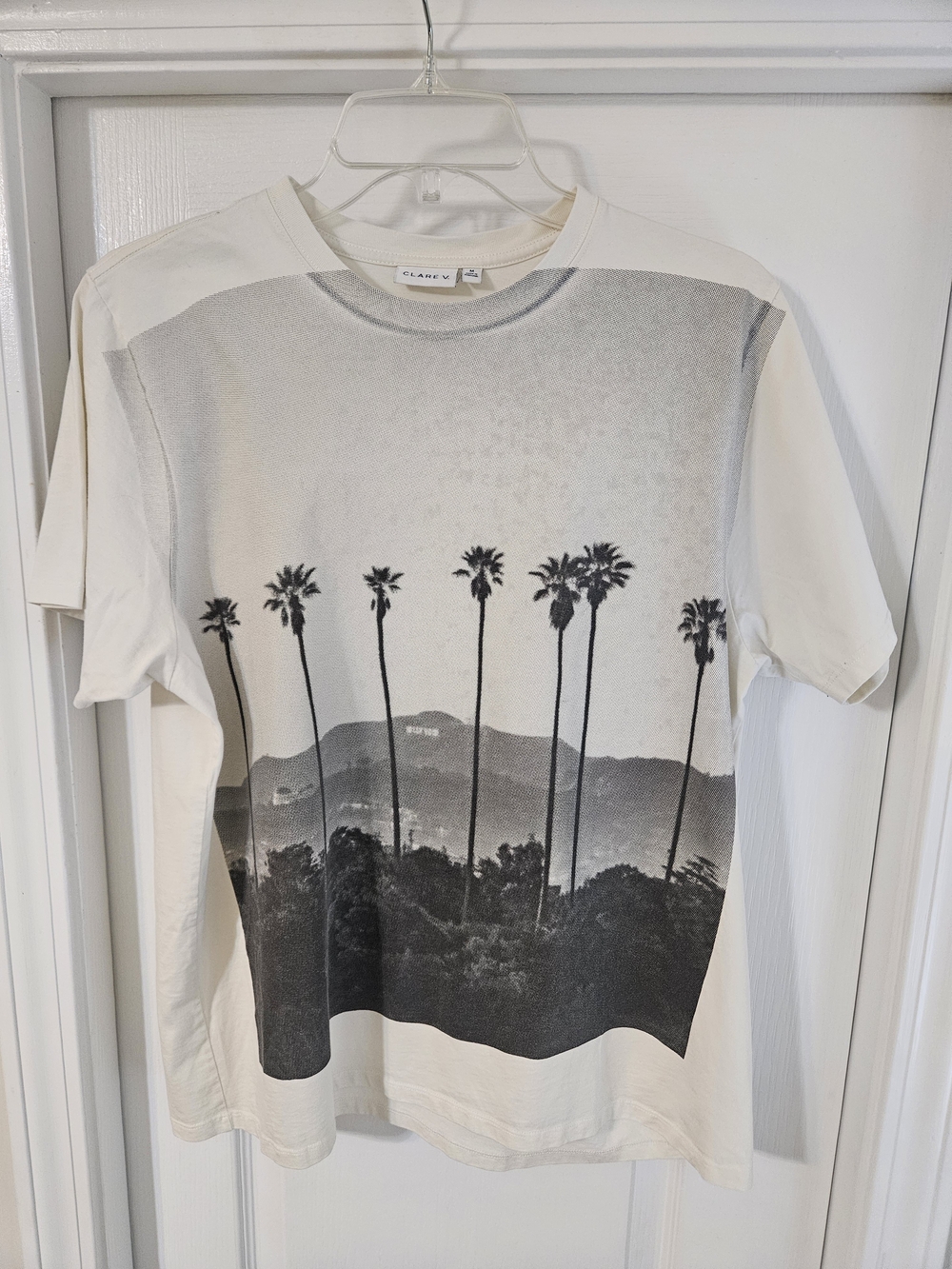 Clare V White Short-Sleeve Graphic Palm Skyline Tee